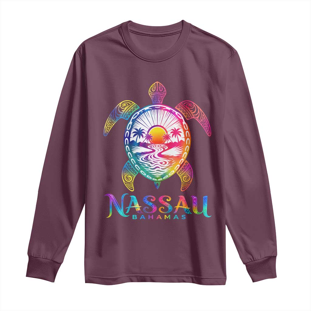 Nassau Bahamas Beach Vacation Long Sleeve Shirt Tie Dye Sea Turtle TS11 Maroon Print Your Wear