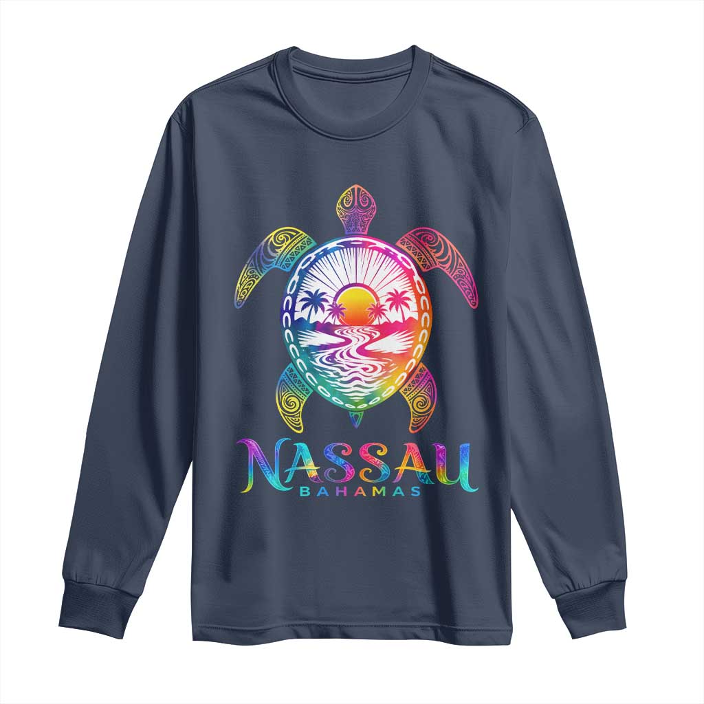 Nassau Bahamas Beach Vacation Long Sleeve Shirt Tie Dye Sea Turtle TS11 Navy Print Your Wear