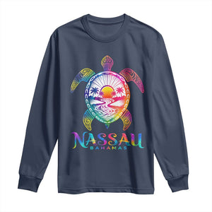 Nassau Bahamas Beach Vacation Long Sleeve Shirt Tie Dye Sea Turtle TS11 Navy Print Your Wear