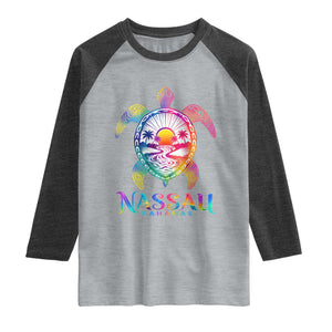Nassau Bahamas Beach Vacation Raglan Shirt Tie Dye Sea Turtle TS11 Heather Gray Heather Charcoal Print Your Wear
