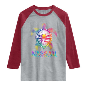 Nassau Bahamas Beach Vacation Raglan Shirt Tie Dye Sea Turtle TS11 Heather Gray Heather Red Print Your Wear