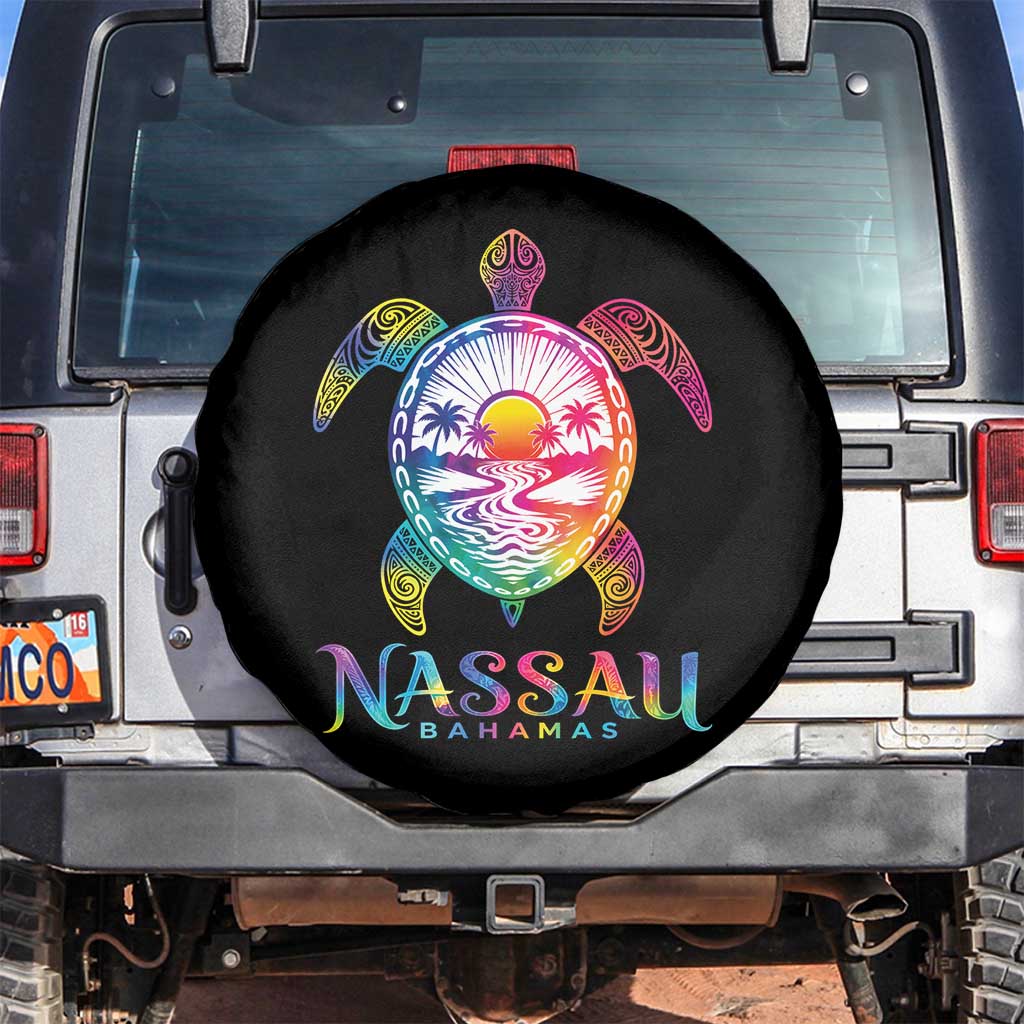 Nassau Bahamas Beach Vacation Spare Tire Cover Tie Dye Sea Turtle TS11 No hole Black Print Your Wear