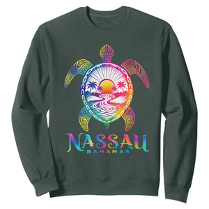 Nassau Bahamas Beach Vacation Sweatshirt Tie Dye Sea Turtle TS11 Dark Forest Green Print Your Wear