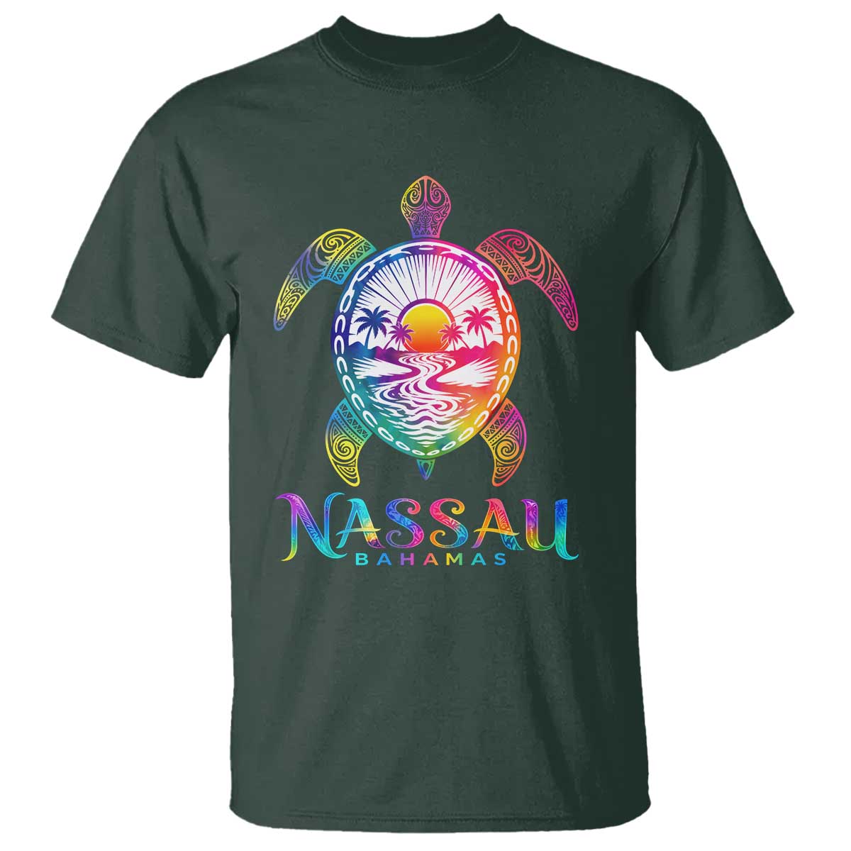 Nassau Bahamas Beach Vacation T Shirt Tie Dye Sea Turtle TS11 Dark Forest Green Print Your Wear
