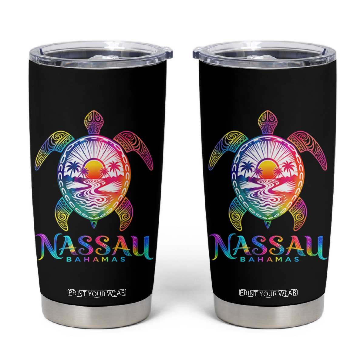 Nassau Bahamas Beach Vacation Tumbler Cup Tie Dye Sea Turtle TS11 Black Print Your Wear