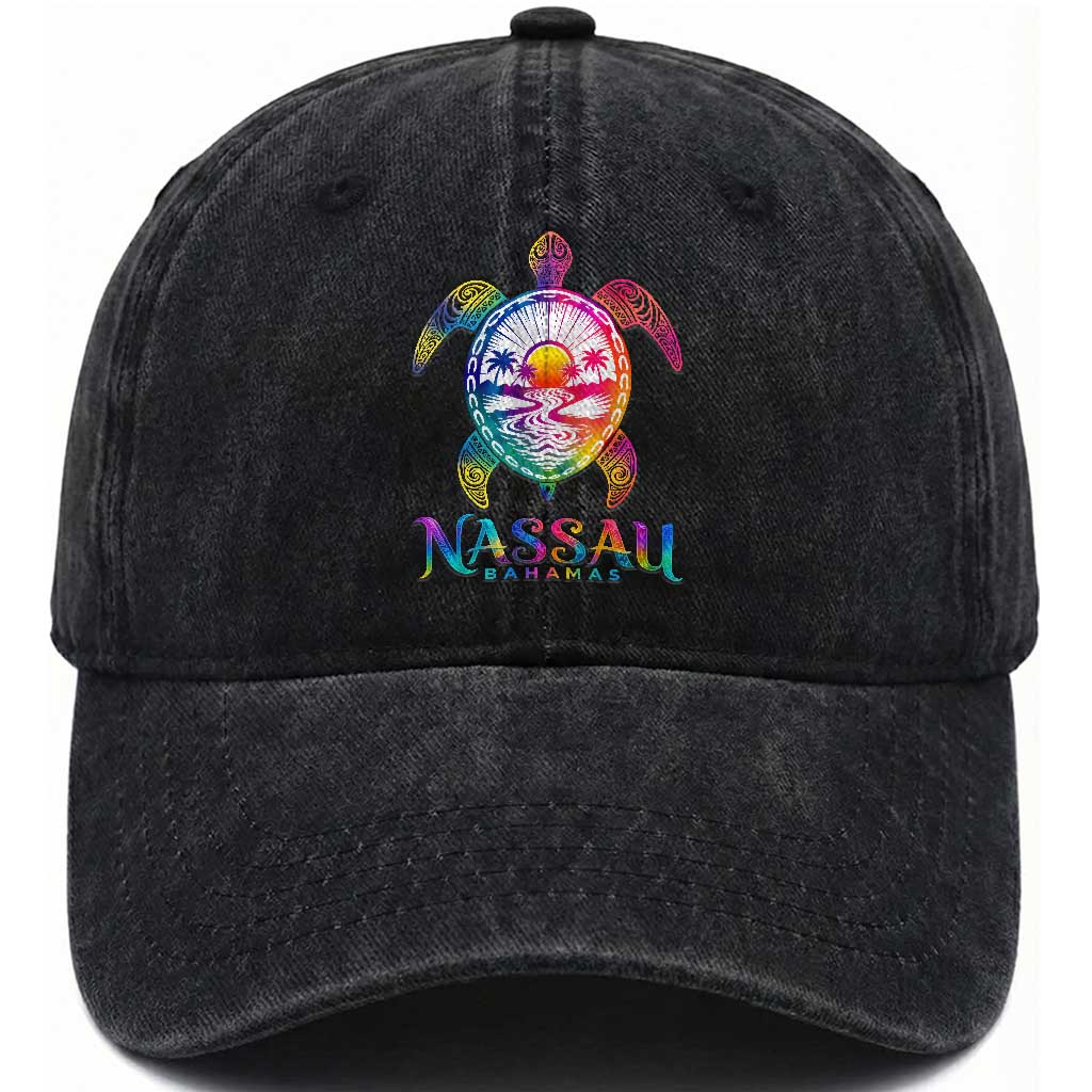 Nassau Bahamas Beach Vacation Washed Cotton Baseball Cap Tie Dye Sea Turtle TS11 Print Your Wear