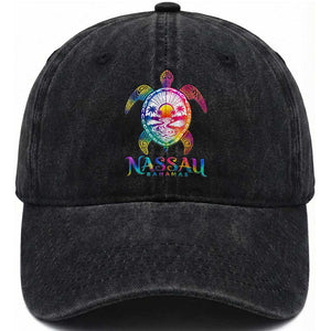 Nassau Bahamas Beach Vacation Washed Cotton Baseball Cap Tie Dye Sea Turtle TS11 Print Your Wear