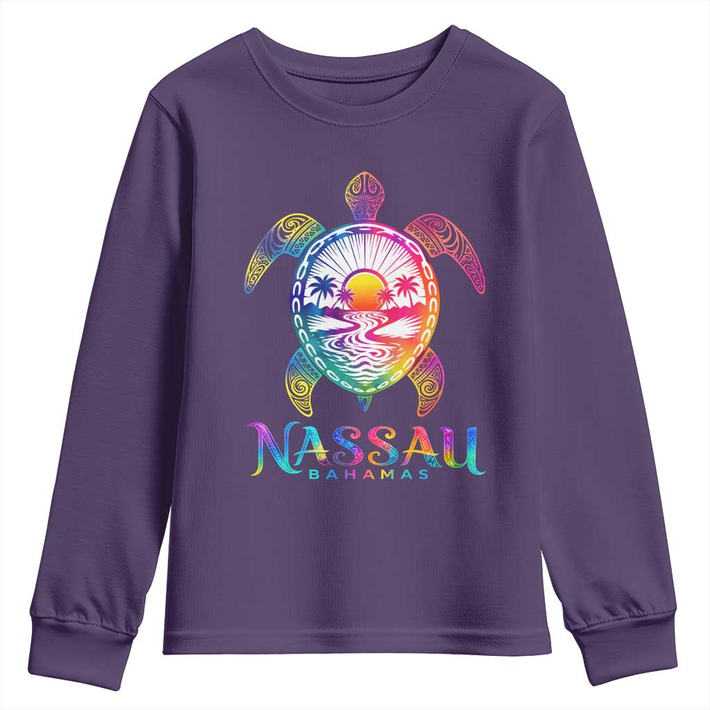 Nassau Bahamas Beach Vacation Youth Sweatshirt Tie Dye Sea Turtle TS11 Purple Print Your Wear