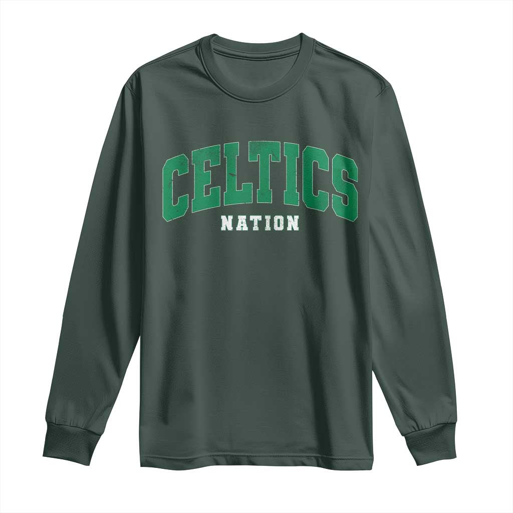 Celtic Nation Long Sleeve Shirt Sports Varsity Aesthetic Letters Cap TS11 Dark Forest Green Print Your Wear