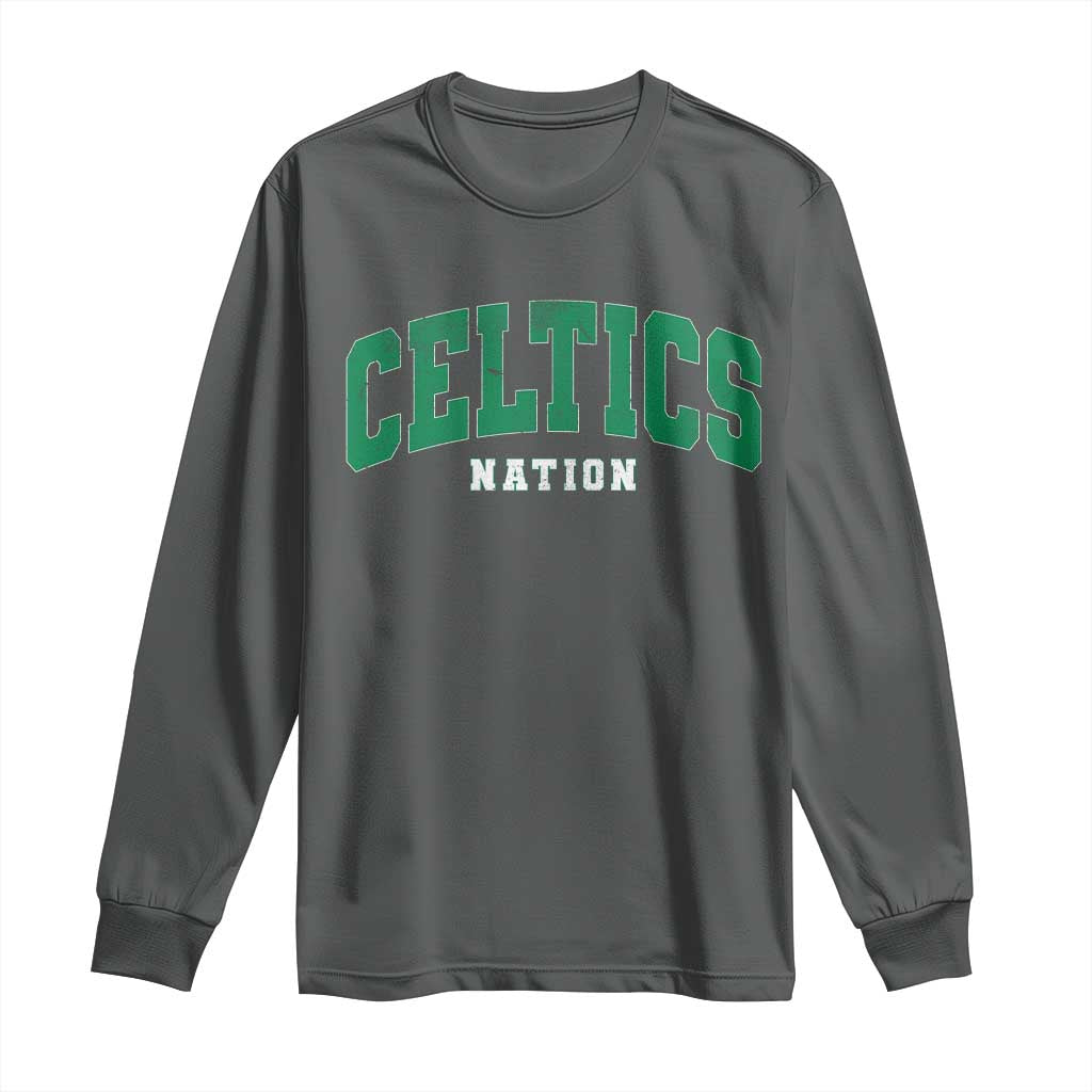 Celtic Nation Long Sleeve Shirt Sports Varsity Aesthetic Letters Cap TS11 Dark Heather Print Your Wear