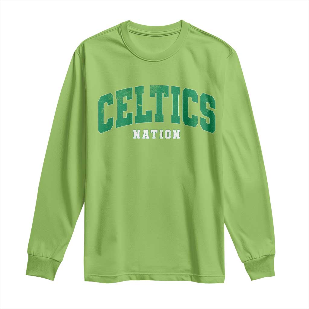 Celtic Nation Long Sleeve Shirt Sports Varsity Aesthetic Letters Cap TS11 Lime Print Your Wear