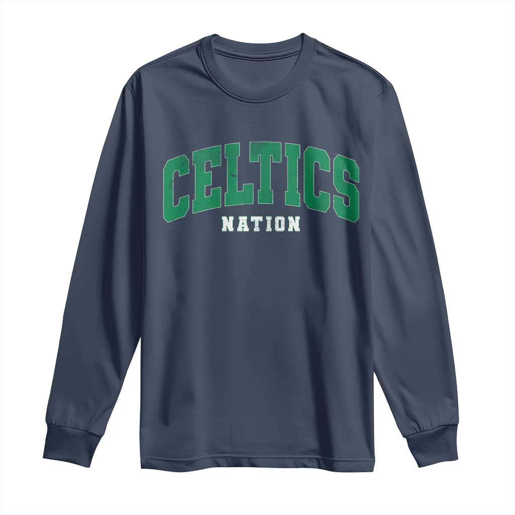 Celtic Nation Long Sleeve Shirt Sports Varsity Aesthetic Letters Cap TS11 Navy Print Your Wear