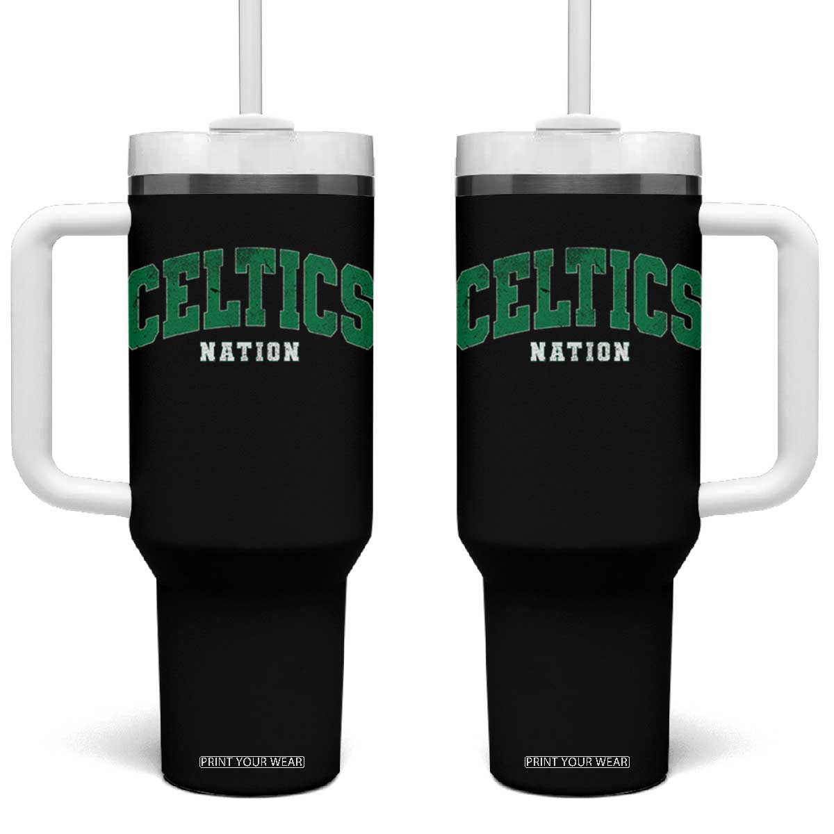 Celtic Nation Tumbler With Handle Sports Varsity Aesthetic Letters Cap TS11 One Size: 40 oz Black Print Your Wear