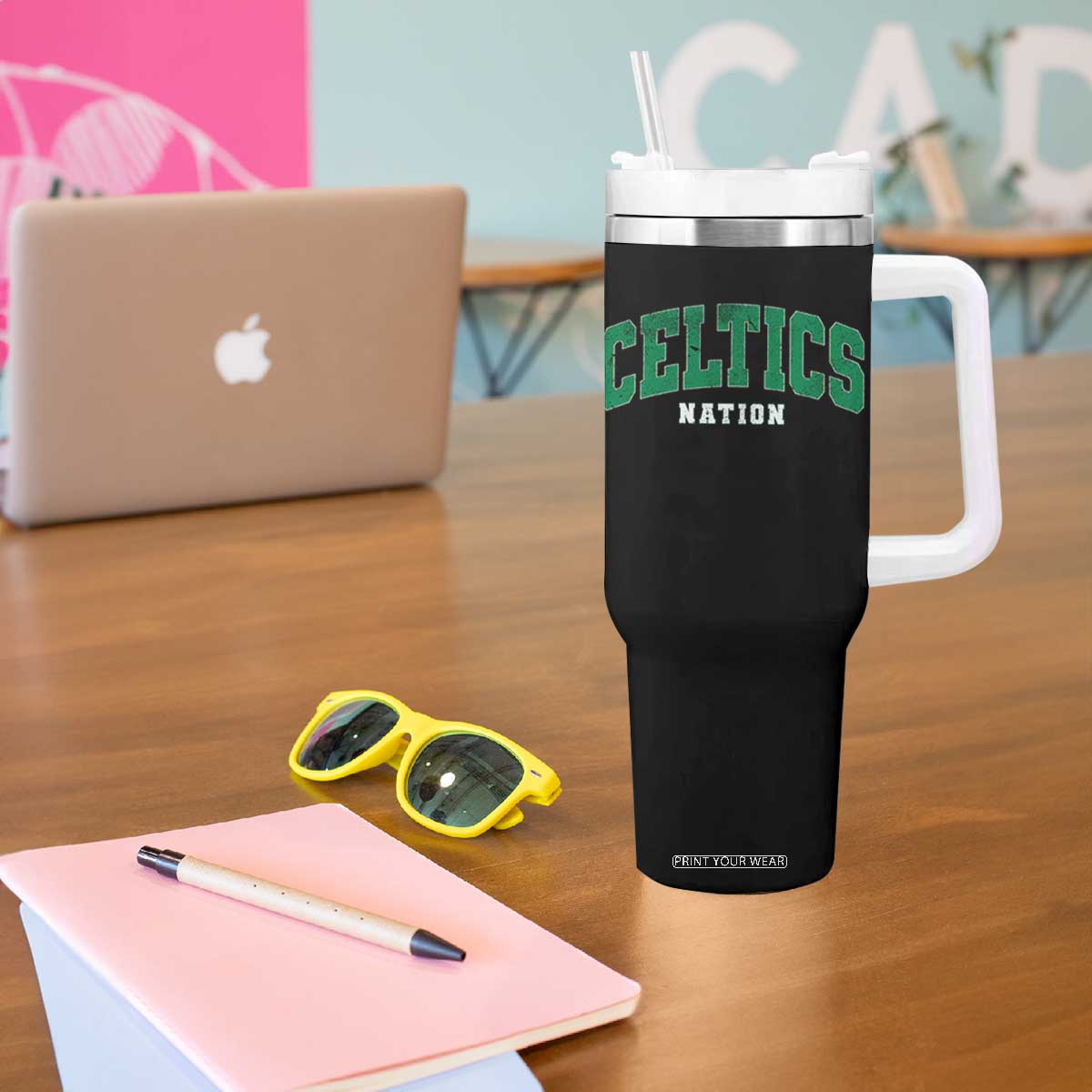 Celtic Nation Tumbler With Handle Sports Varsity Aesthetic Letters Cap TS11 Print Your Wear