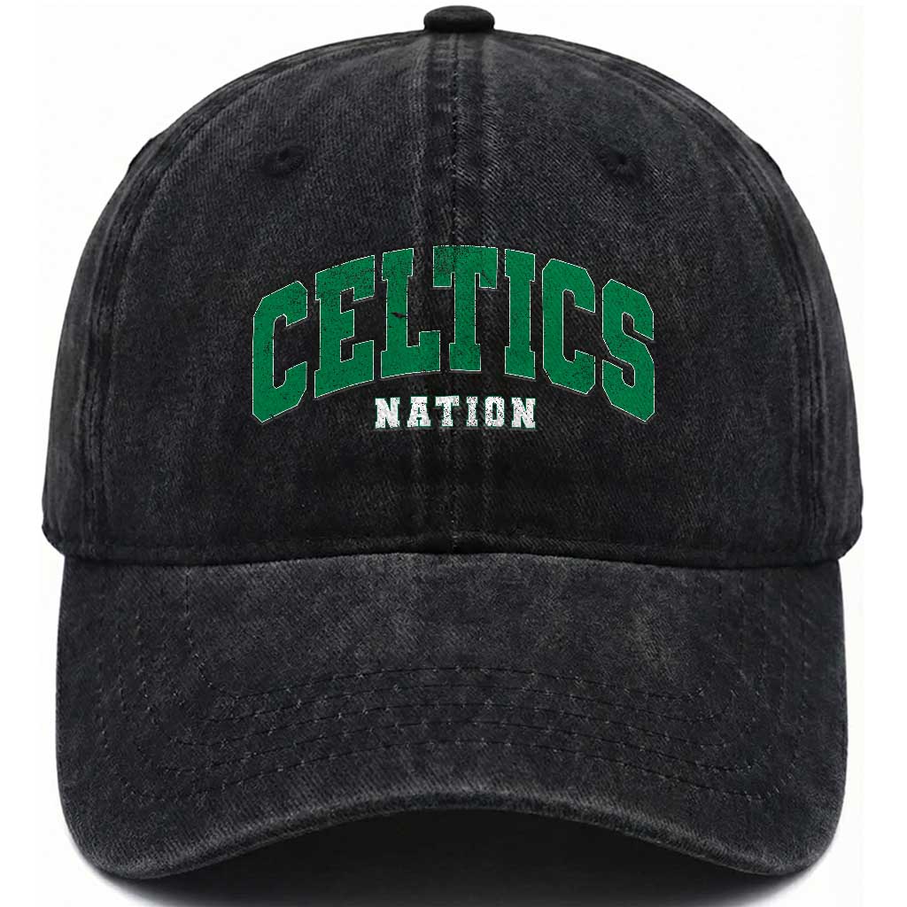 Celtic Nation Washed Cotton Baseball Cap Sports Varsity Aesthetic Letters Cap TS11 Print Your Wear