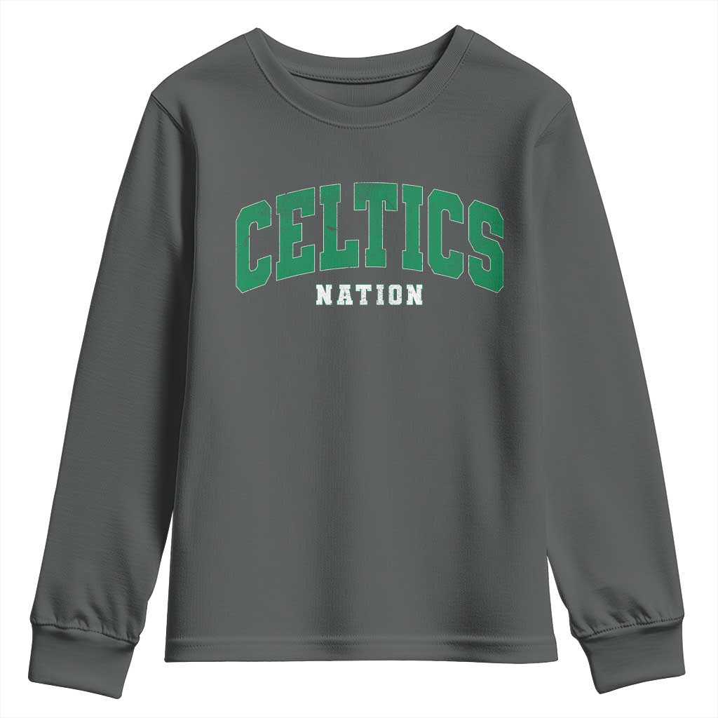 Celtic Nation Youth Sweatshirt Sports Varsity Aesthetic Letters Cap TS11 Dark Heather Print Your Wear