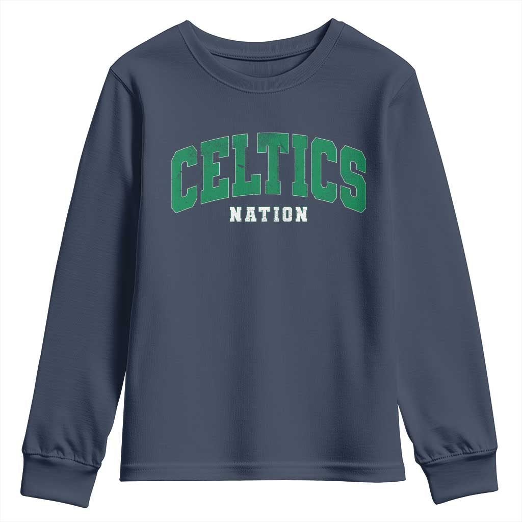 Celtic Nation Youth Sweatshirt Sports Varsity Aesthetic Letters Cap TS11 Navy Print Your Wear