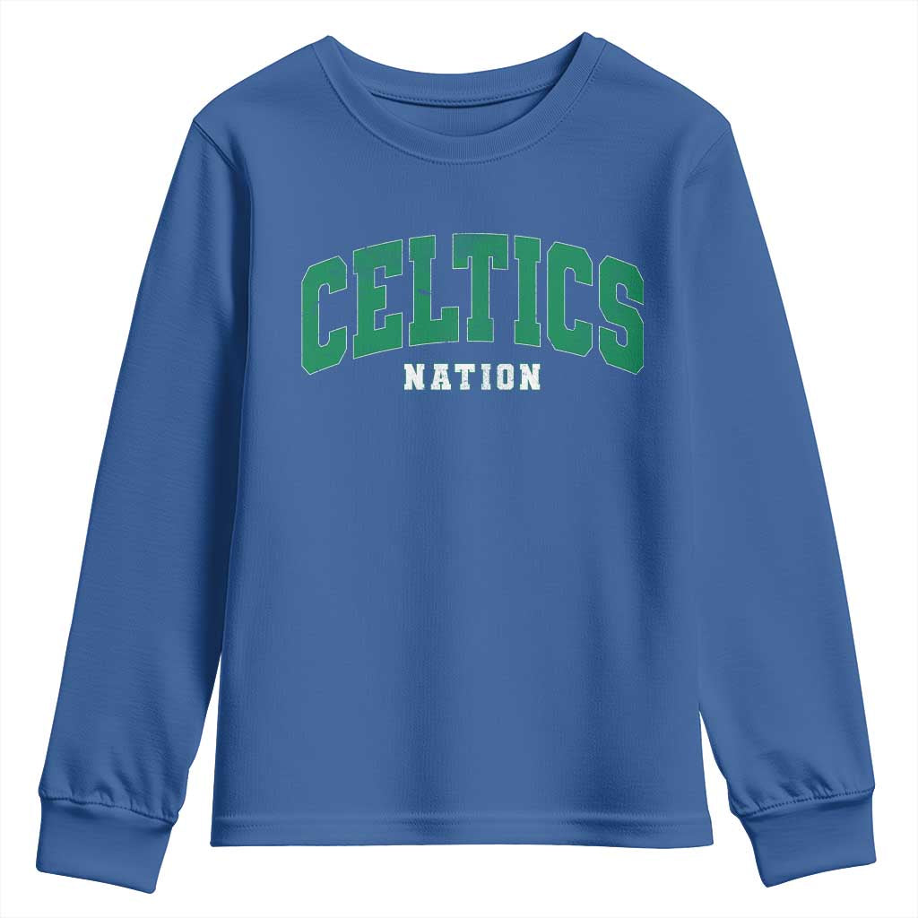 Celtic Nation Youth Sweatshirt Sports Varsity Aesthetic Letters Cap TS11 Royal Blue Print Your Wear