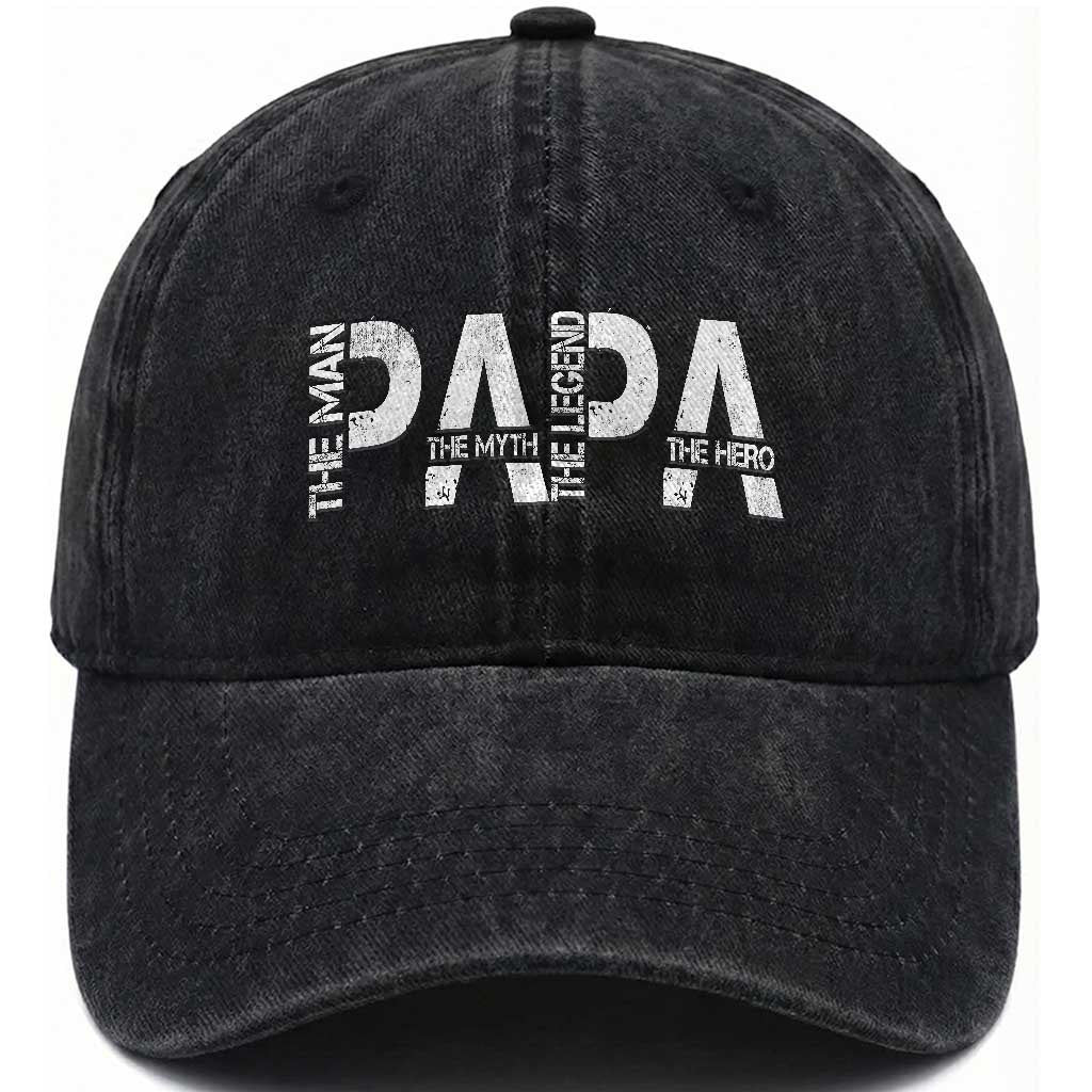 Papa The Man The Myth The Legend The Hero Washed Cotton Baseball Cap Fathers Day Gift TS11 Print Your Wear