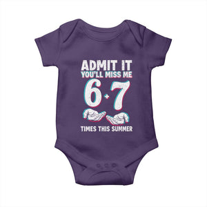 Admit It You'll Miss Me 67 Times This Summer Baby Onesie Funny Last Day of School Six Seven Meme TS11 Purple Print Your Wear