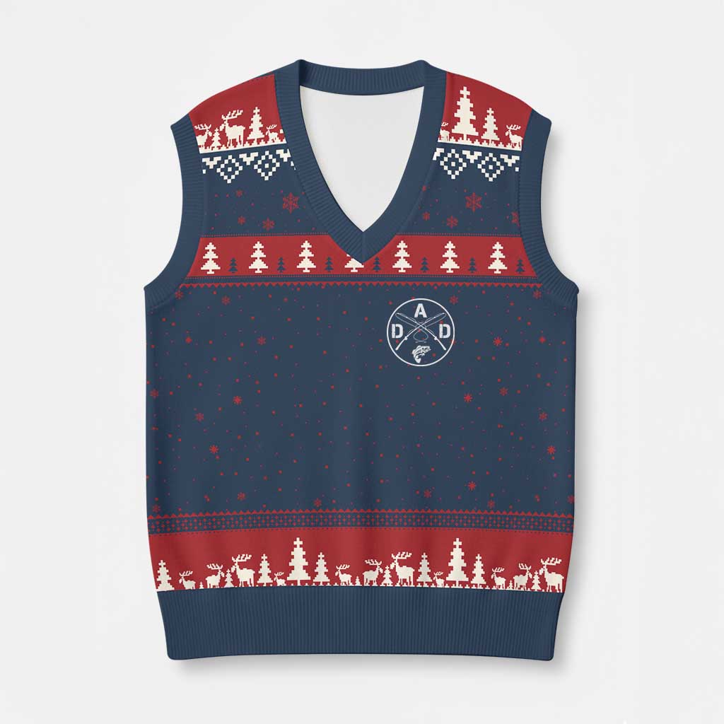 Fishing Dad V-Neck Knit Sweater Vest Fisherman Fish Lover Father's Day Gift TS11 Navy Red Print Your Wear