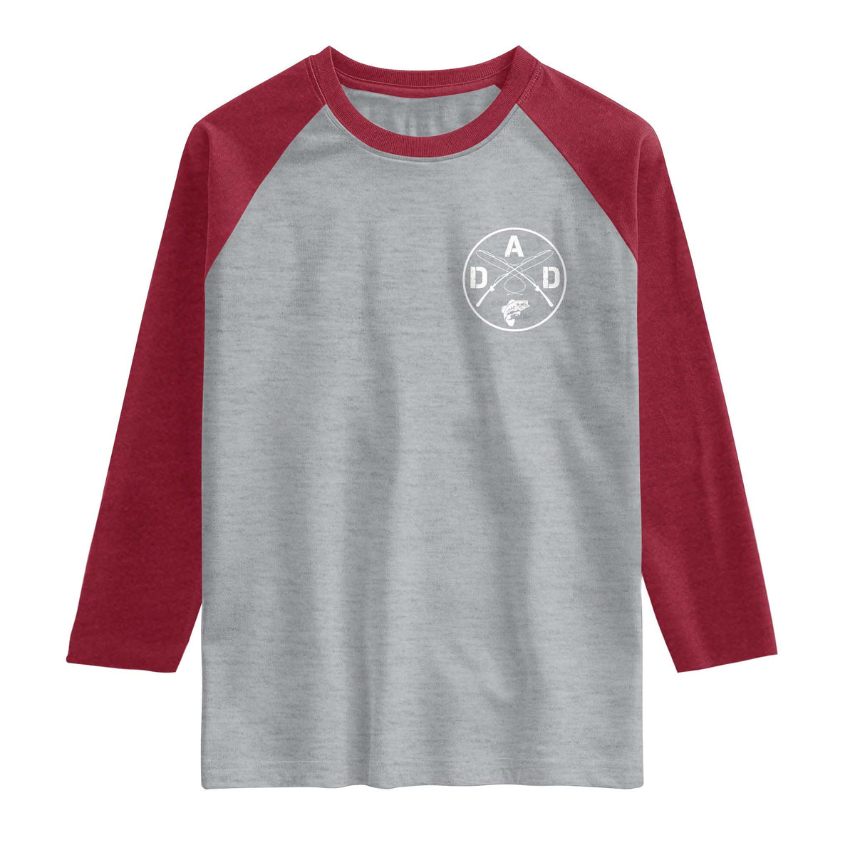 Fishing Dad Raglan Shirt Fisherman Fish Lover Father's Day Gift TS11 Heather Gray Heather Red Print Your Wear