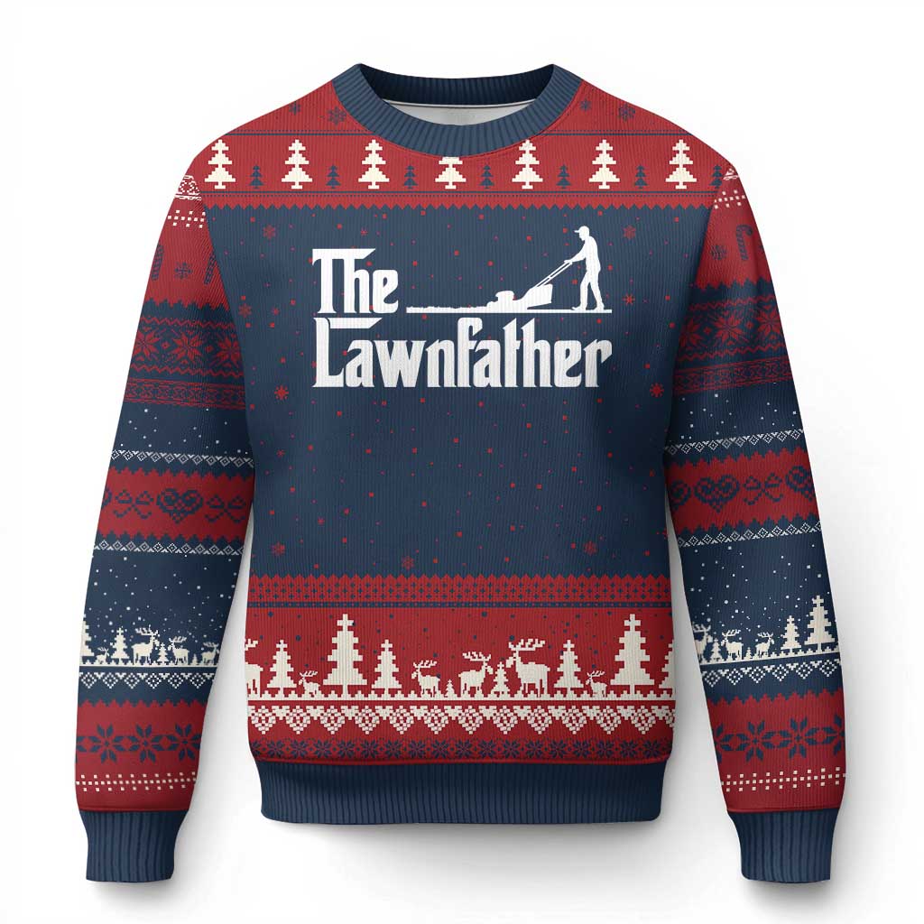 The Lawnfather Ugly Christmas Sweater Lawn Mowing Dad Gardening Fathers Day TS11 Navy Red Print Your Wear