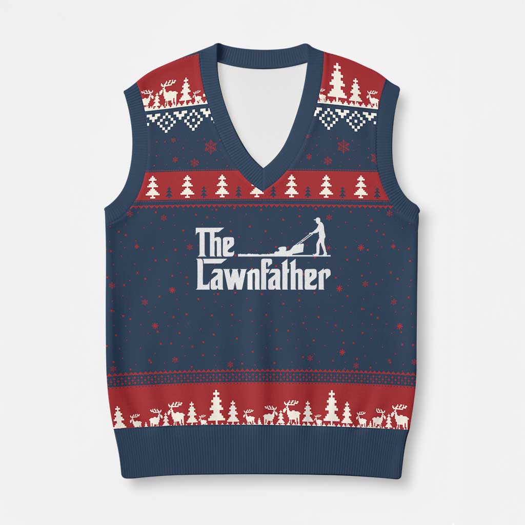 The Lawnfather V-Neck Knit Sweater Vest Lawn Mowing Dad Gardening Fathers Day