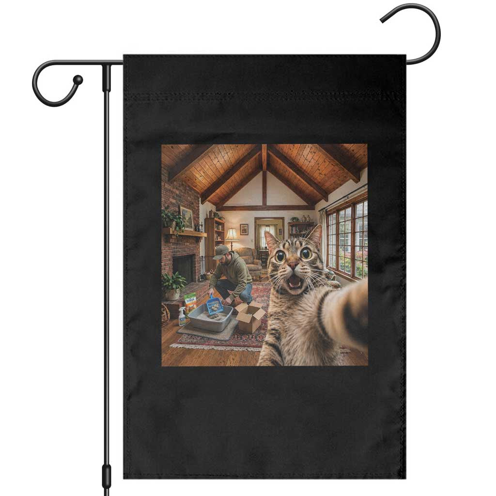 Cat Selfie with Man Funny Cat Dad Garden Flag TS11 Black Print Your Wear