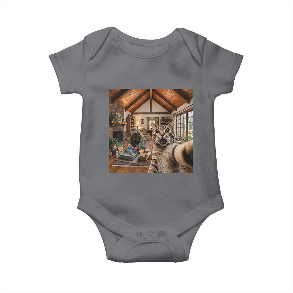 Cat Selfie with Man Funny Cat Dad Baby Onesie TS11 Charcoal Print Your Wear