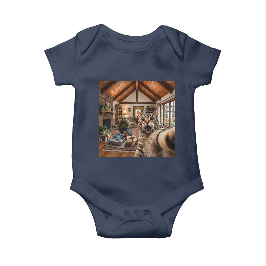 Cat Selfie with Man Funny Cat Dad Baby Onesie TS11 Navy Print Your Wear