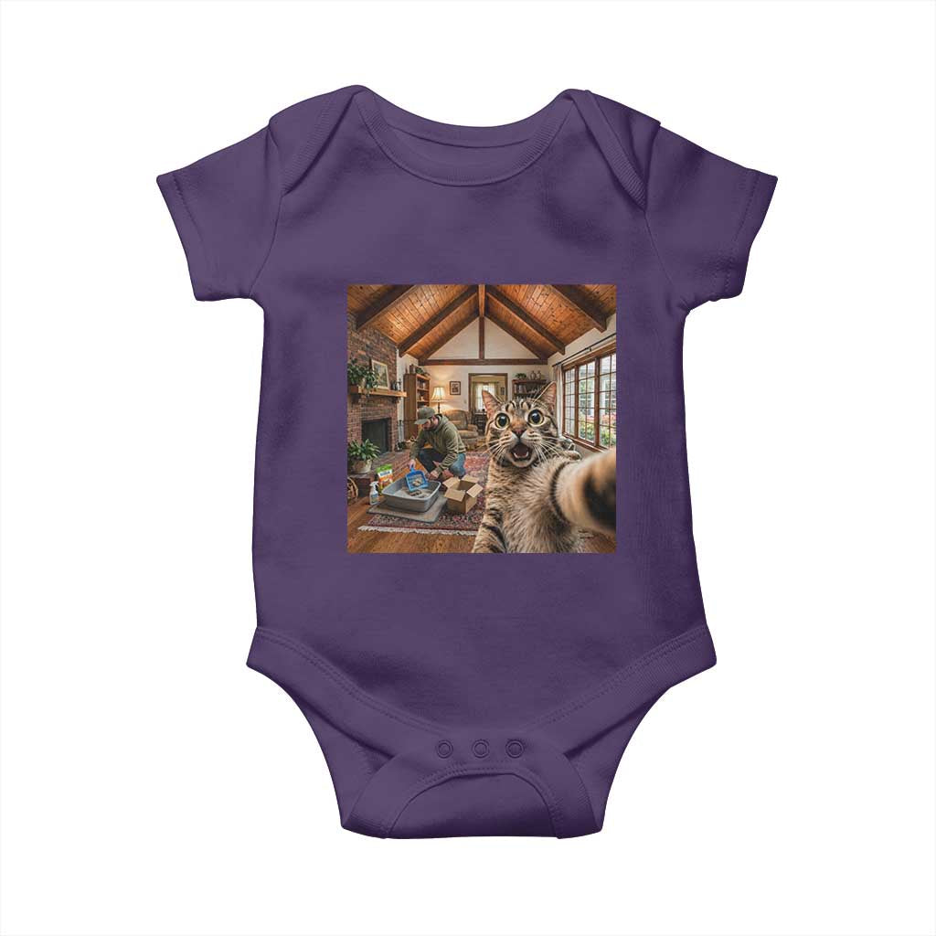 Cat Selfie with Man Funny Cat Dad Baby Onesie TS11 Purple Print Your Wear