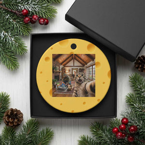 Cat Selfie with Man Funny Cat Dad Ceramic Ornament TS11 1pc Yellow Cheese Print Your Wear