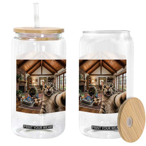 Cat Selfie with Man Funny Cat Dad Glass Can TS11 Print Your Wear