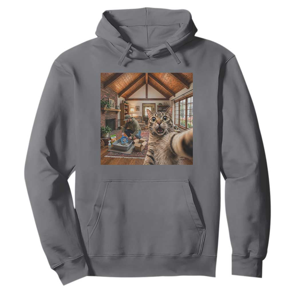 Cat Selfie with Man Funny Cat Dad Hoodie TS11 Charcoal Print Your Wear