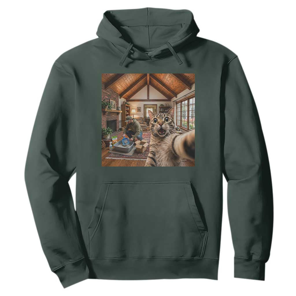 Cat Selfie with Man Funny Cat Dad Hoodie TS11 Dark Forest Green Print Your Wear