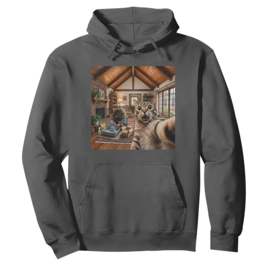 Cat Selfie with Man Funny Cat Dad Hoodie TS11 Dark Heather Print Your Wear