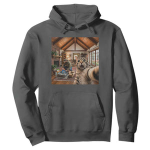 Cat Selfie with Man Funny Cat Dad Hoodie TS11 Dark Heather Print Your Wear