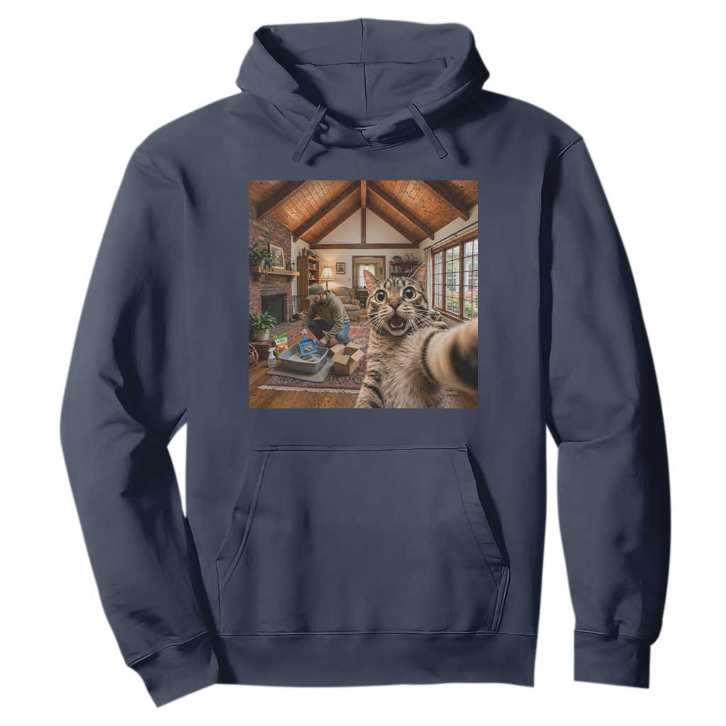 Cat Selfie with Man Funny Cat Dad Hoodie TS11 Navy Print Your Wear
