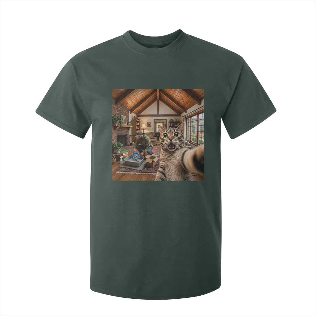 Cat Selfie with Man Funny Cat Dad T Shirt For Kid TS11 Dark Forest Green Print Your Wear