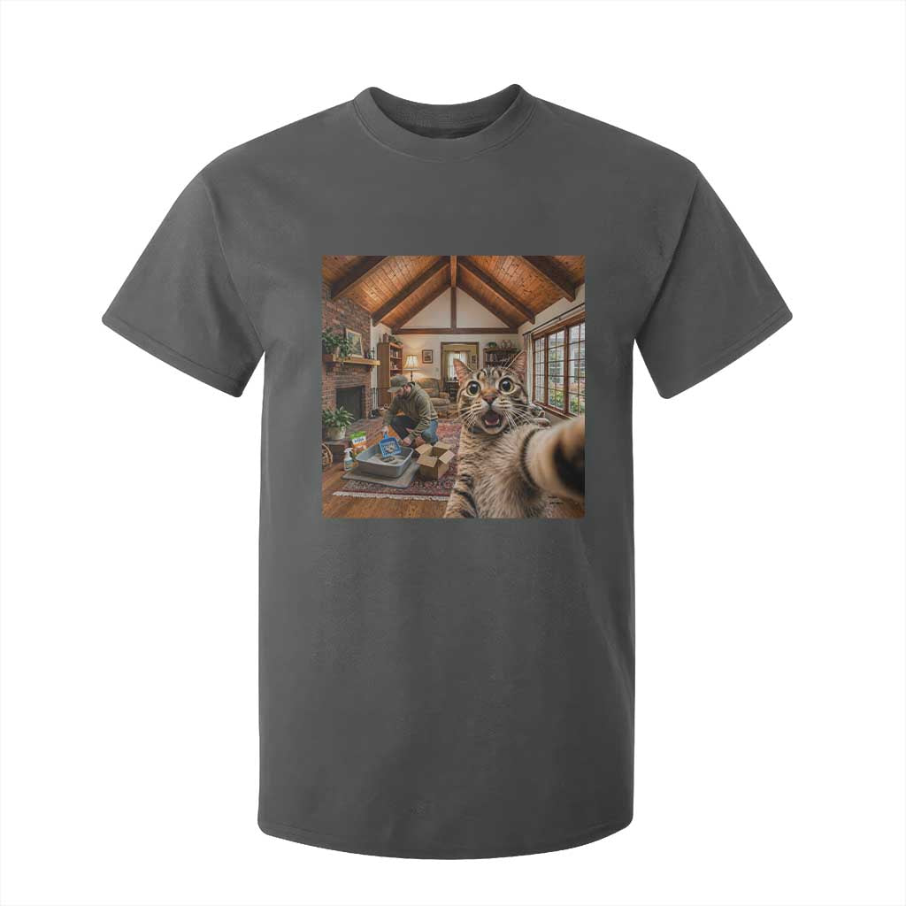 Cat Selfie with Man Funny Cat Dad T Shirt For Kid TS11 Dark Heather Print Your Wear