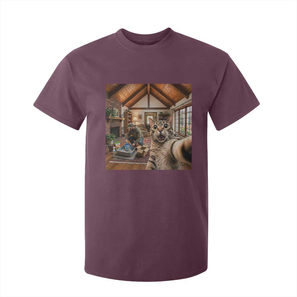 Cat Selfie with Man Funny Cat Dad T Shirt For Kid TS11 Maroon Print Your Wear