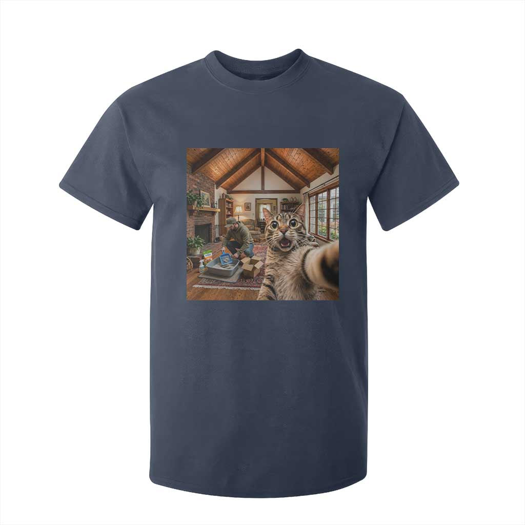 Cat Selfie with Man Funny Cat Dad T Shirt For Kid TS11 Navy Print Your Wear