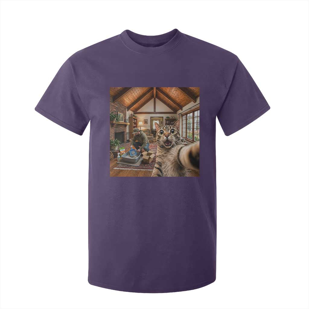 Cat Selfie with Man Funny Cat Dad T Shirt For Kid TS11 Purple Print Your Wear