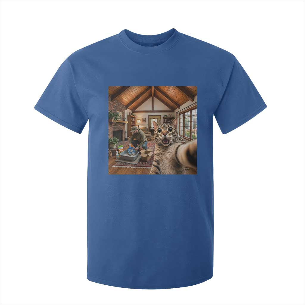 Cat Selfie with Man Funny Cat Dad T Shirt For Kid TS11 Royal Blue Print Your Wear