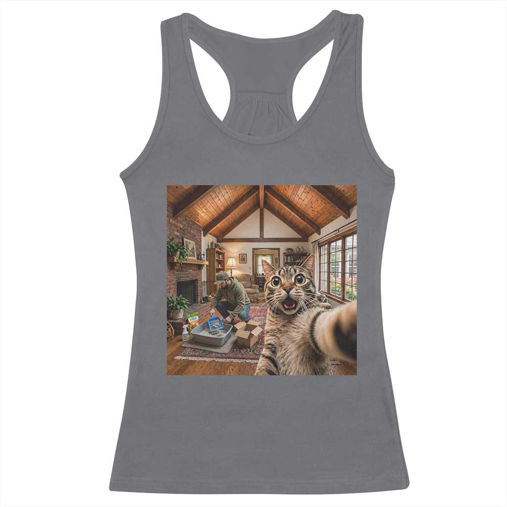 Cat Selfie with Man Funny Cat Dad Racerback Tank Top TS11 Charcoal Print Your Wear
