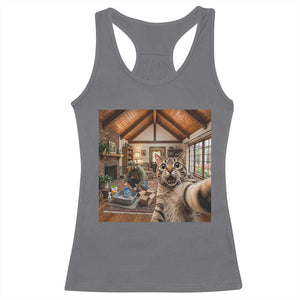 Cat Selfie with Man Funny Cat Dad Racerback Tank Top TS11 Charcoal Print Your Wear