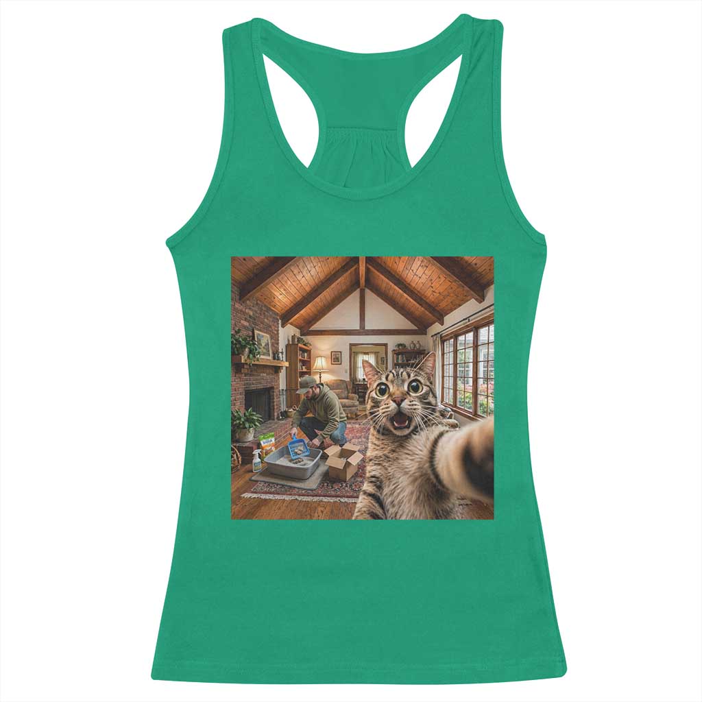 Cat Selfie with Man Funny Cat Dad Racerback Tank Top TS11 Irish Green Print Your Wear
