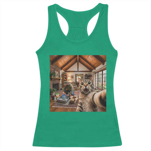 Cat Selfie with Man Funny Cat Dad Racerback Tank Top TS11 Irish Green Print Your Wear