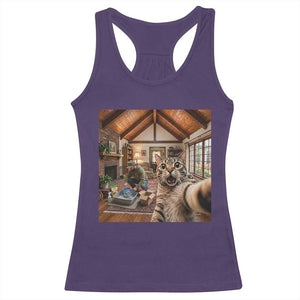 Cat Selfie with Man Funny Cat Dad Racerback Tank Top TS11 Purple Print Your Wear